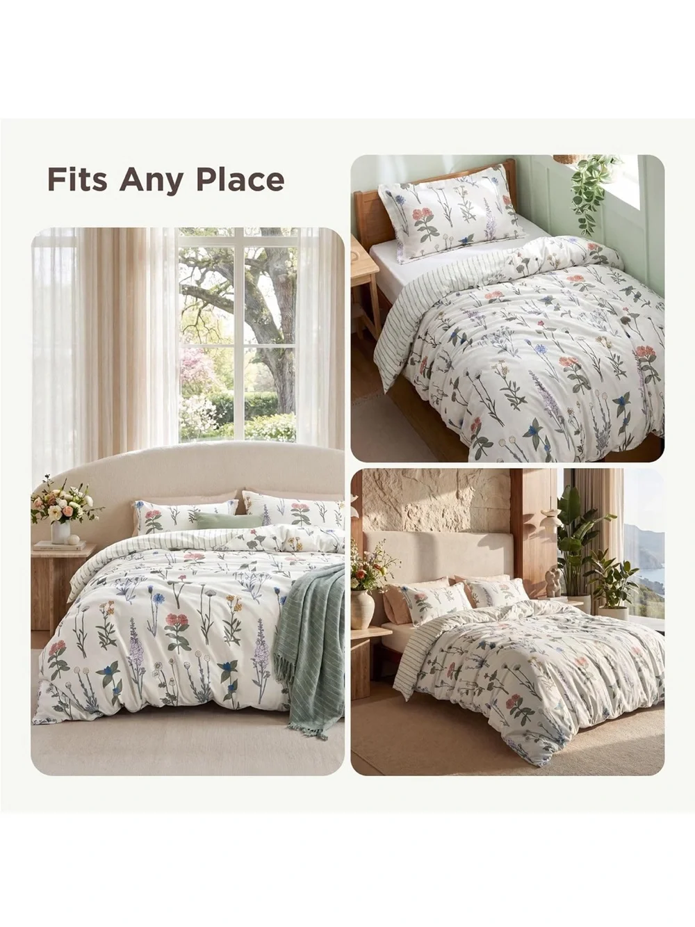 NEW Bedsure Duvet Cover Set w/zipper. Reversible. Floral and Stripe